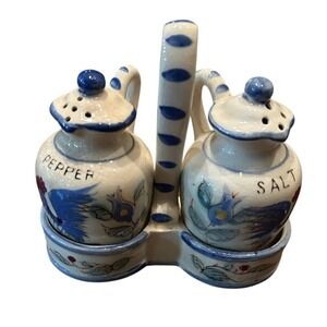 Nasco Salt & Pepper Shakers Set Japan White Blue Rooster Vintage Farmhouse Decor